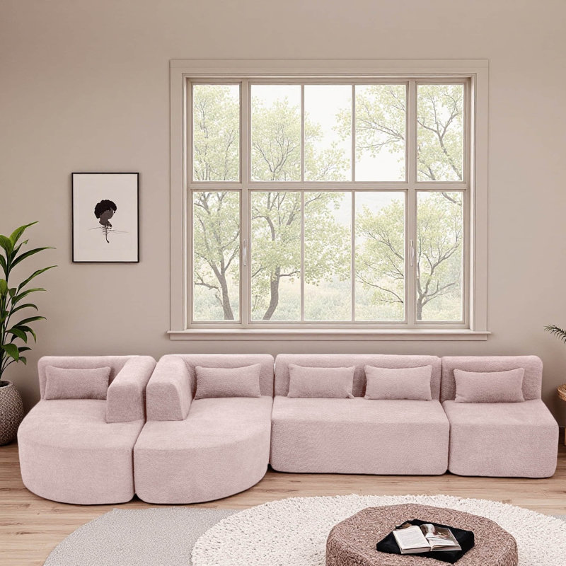 144" Long Upholstered Boneless XL Sofa, Pink