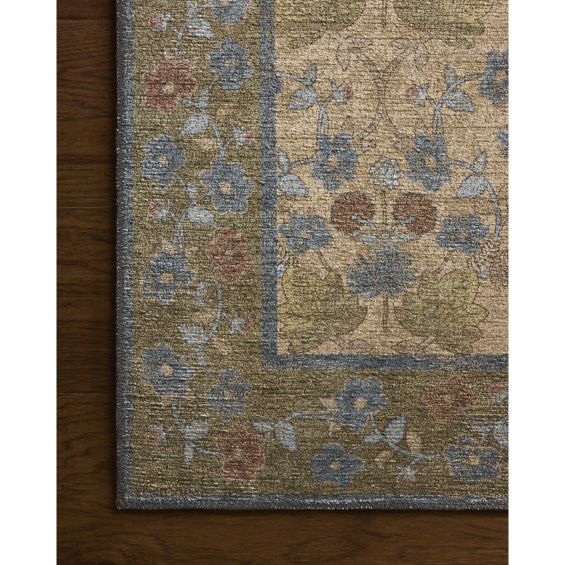 Rifle Paper Company x Loloi Edinburgh Area Rug, Runner 2' x 5',  Tan/Olive 