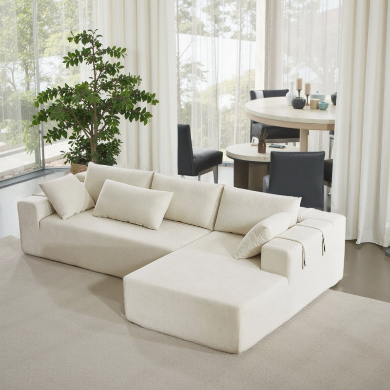 Ensemble de canapé modulaire en chenille modulaire en L 108 po 108 po, Chenille beige, Orienté à droite