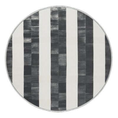 Machine Washable Checkered White Area Rug