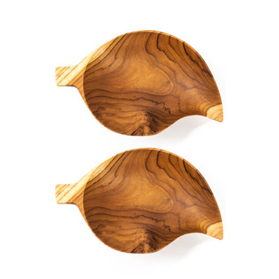 Ensemble de 2 assiettes en bois de teck Mango Leaf