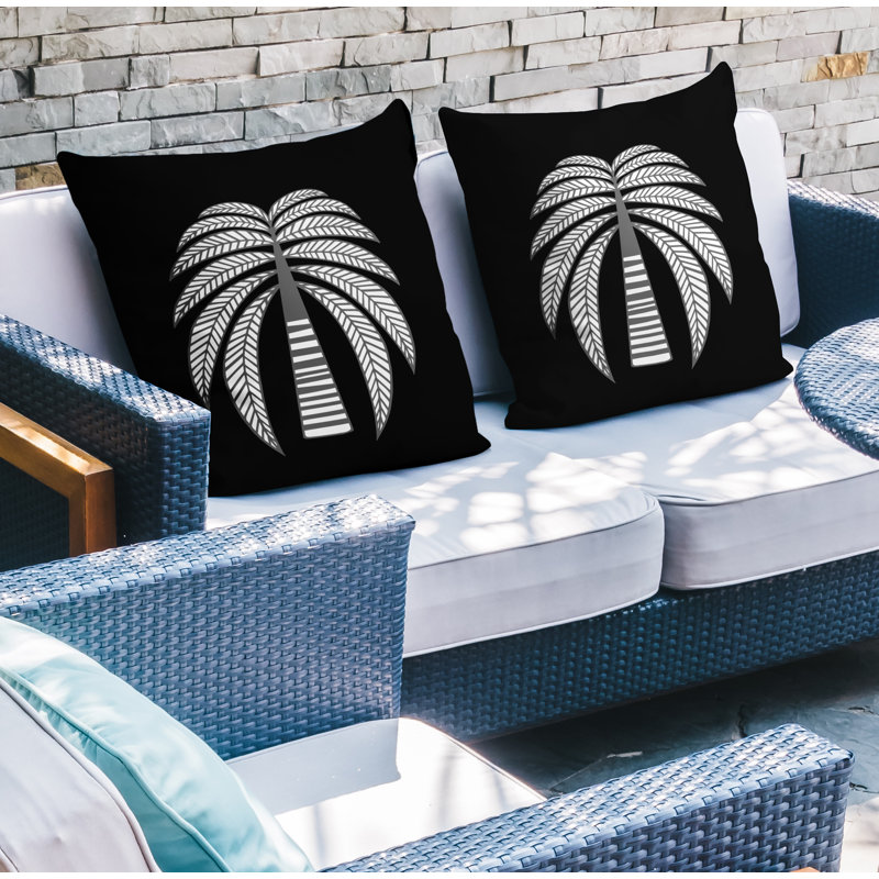 Housse et insert de coussin décoratif intérieur / extérieur en mélange de polyester, L 17 po x H 17 po, Noir