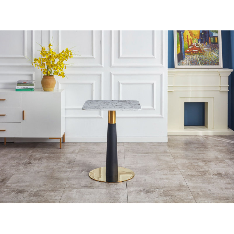 Odum Marble Top Metal Base Dining Table, White
