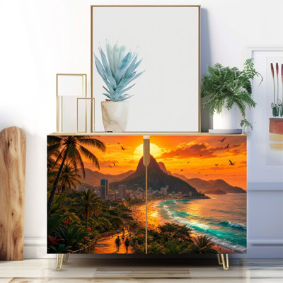 Buffet étroit de 35,4 po de largeur - armoire de rangement décorative 2 portes avec imprimé Christ Sunset