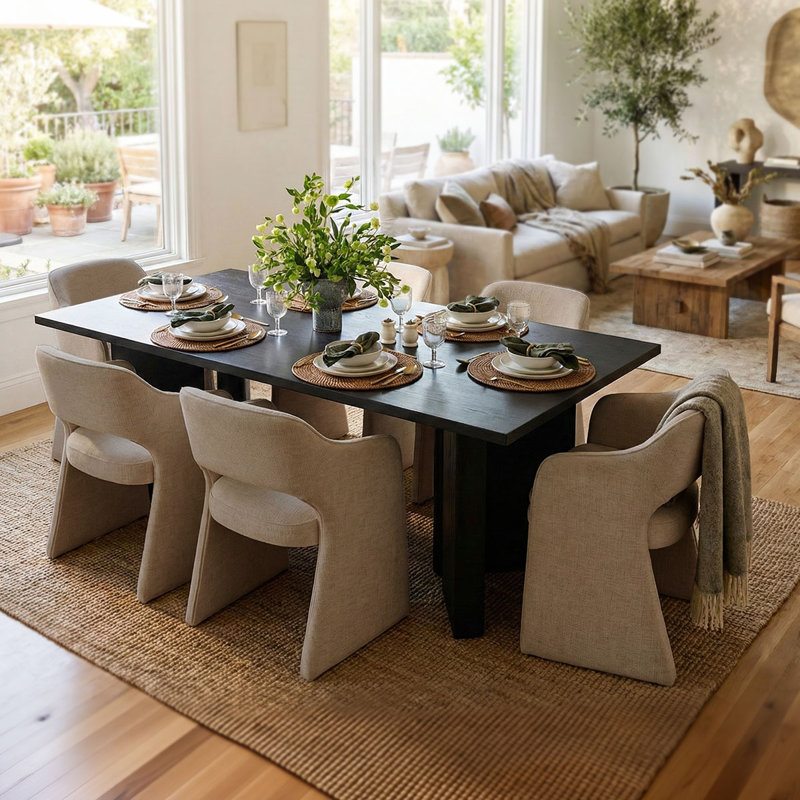 19" Seat Height Upholstered Dining Armchair, Khaki