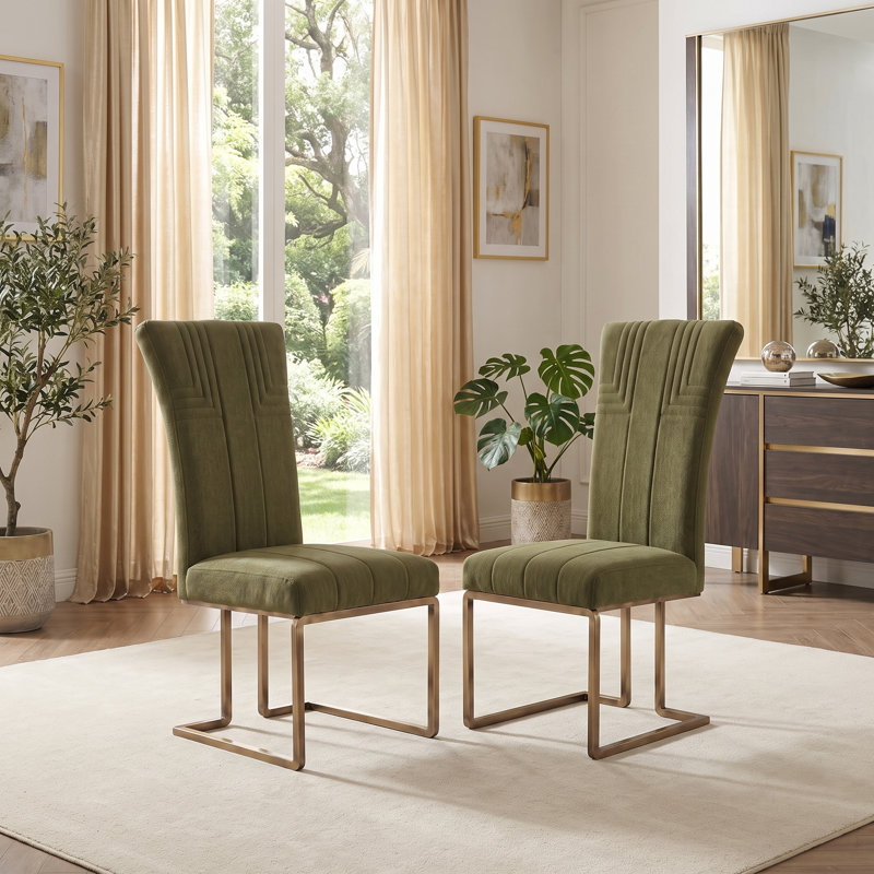 Ensemble de 10 chaises de salle à manger rembourrées en velours vert olive, Ensemble de 10, Vert olive