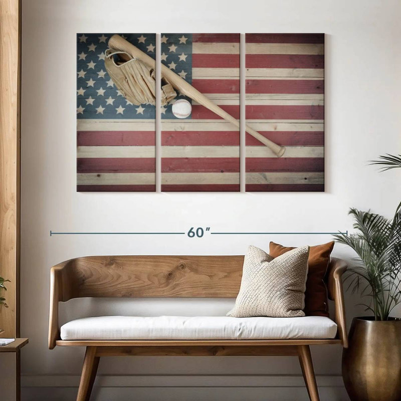 Baseball Sireci sur drapeau américain, H 32 po x l 50 po