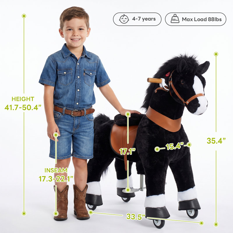 Model U Ride On Horse, Noir, Size 4 for Age 4-7