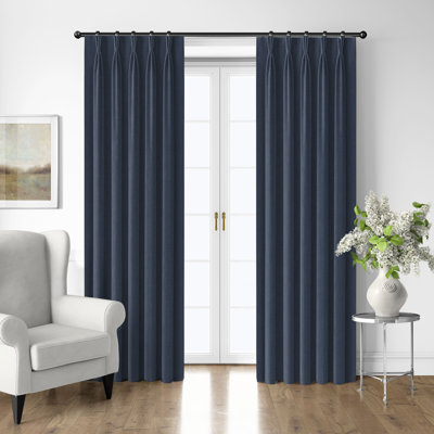 Shay Solid Dark Denim Cotton Pinch Pleat Drapery Panel Set of 2
