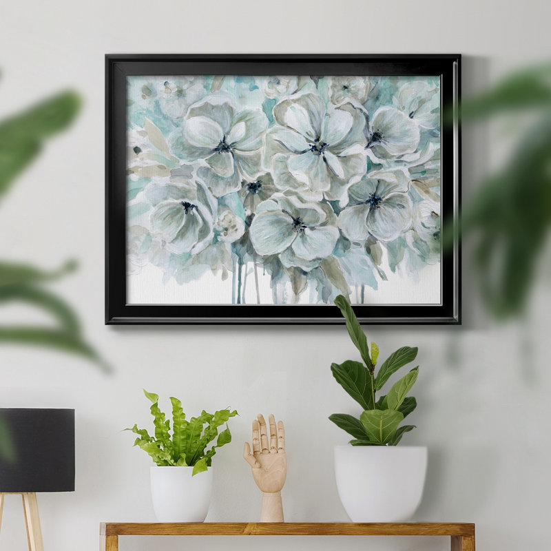 Bleu sarcelle harmonie I - peinture encadrée, H 26,5 po x l 36,5 po x P 1,5 po, Toile avec cadre noir, Pas de tapis