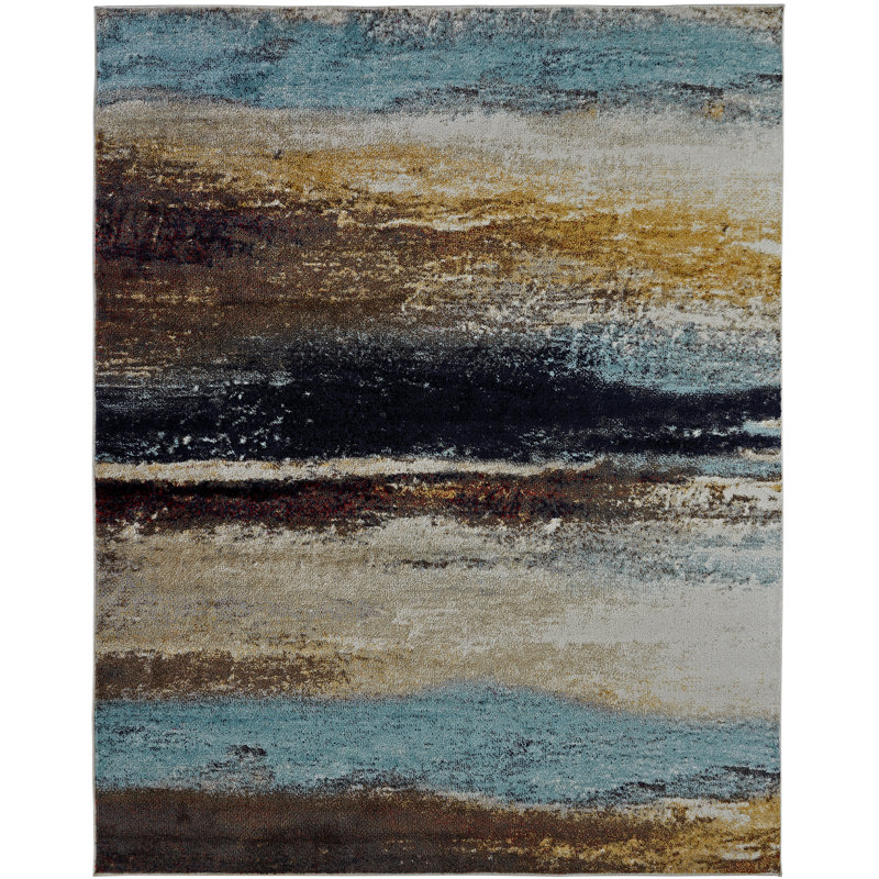 Zakrzewski Abstract Area Rug in Blue, Rectangle 2' x 3'