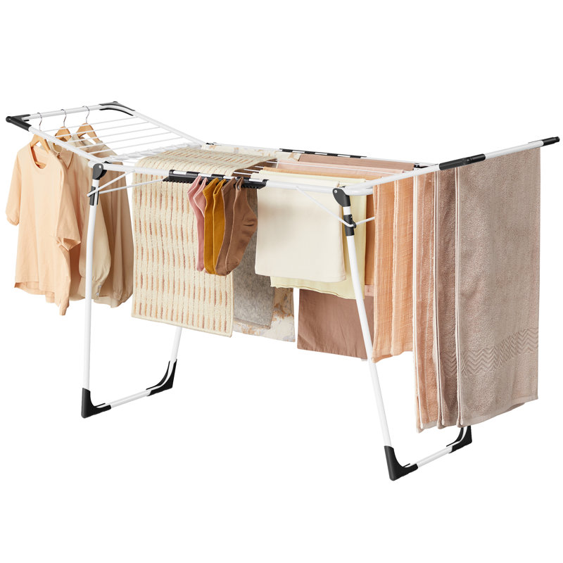 Clothes Drying Rack, Laundry Drying Rack Foldable, Space-Saving, With Gullwings, Sock Clips, Metal Structure, For Clothes, Towels, Linens