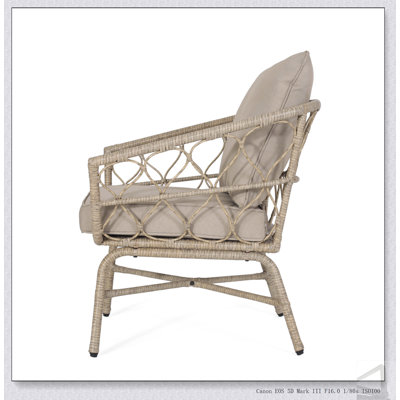 Fauteuil club d'extérieur en rotin tissé BRUCE BOHO-INSPIRED avec coussins résistants à l'eau et conception durable, parfait pour le confort du patio