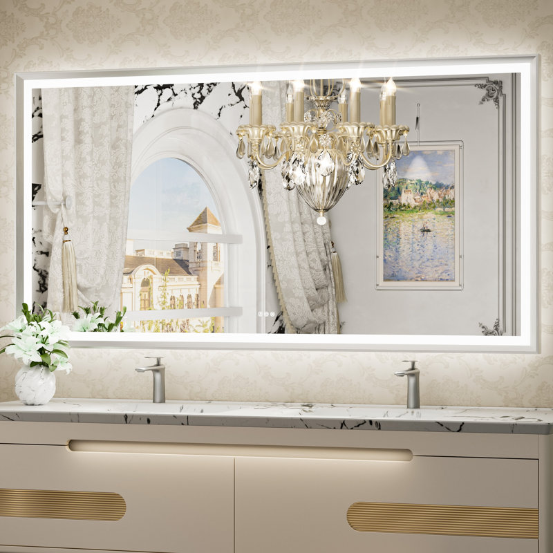 Miroir de salle de bain à DEL New Rockford, 72 po x 36 po, Argent, Rectangulaire