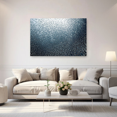 «Swirling Fish School Abstract Contemporary Fish Nature Ocean», reproduction d'art mural