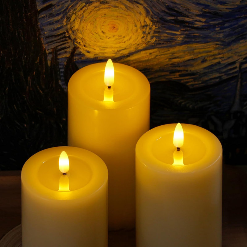 Remote Flameless Flickering Pillar Candles with Candle Grease Effect,Pack of 3 Ivory LED Battery Oprated 2/4/6/8 Hours Timer Real Wax Electric Candles(7.5x10,12.5,15 cm)