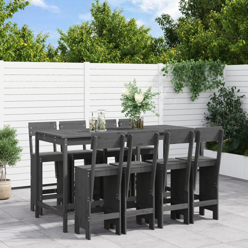 Azmira Brayden Studio Bar Set with Wood Frame and Solid Wood Outer Material, Grey