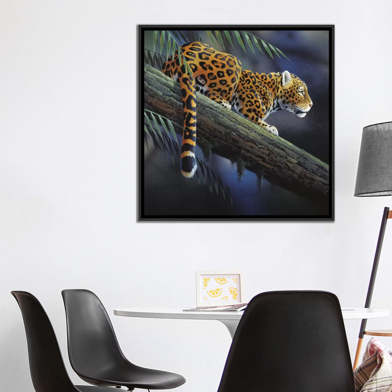 «Jaguar in a Tree», impression sur toile, H 18 po x l 18 po x P 1,5 po, Toile avec cadre noir, Pas de tapis