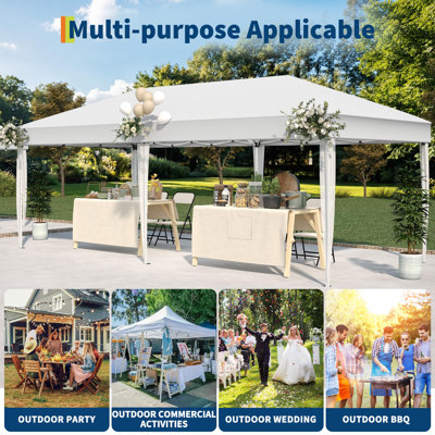 10 x 20 Foot White Pop-Up Canopy Tent With 210D Oxford Fabric Top And Steel Cross Tube Frame, Waterproof And UV-Resistant For Patio, Backyard, Beach And Camping