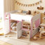 Lit mezzanine double avec maisonnette et rangement-1982798185