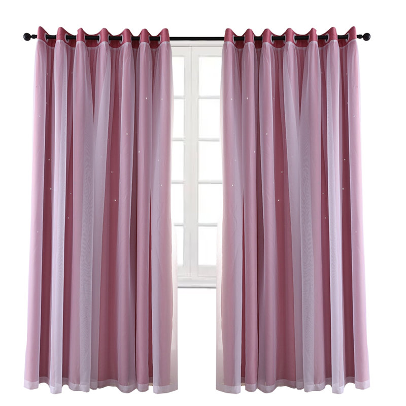 Rideau de couleur unie Shading Hollow Stars, vert clair, Rose
