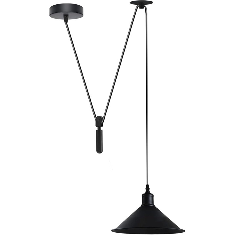 Luminaire suspendu moderne en forme de cône, lampe suspendue système de poulie moderne noire E26 avec cordon de 6,56 pi pour îlot de cuisine, salle à manger.