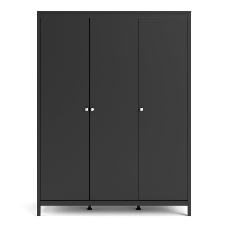 Cynsere 3 Door Manufactured Wood Wardrobe, Black