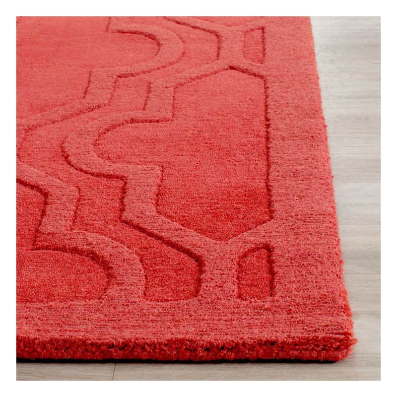 Handmade Red Wool Square Tufted Rug, 6' x 6'