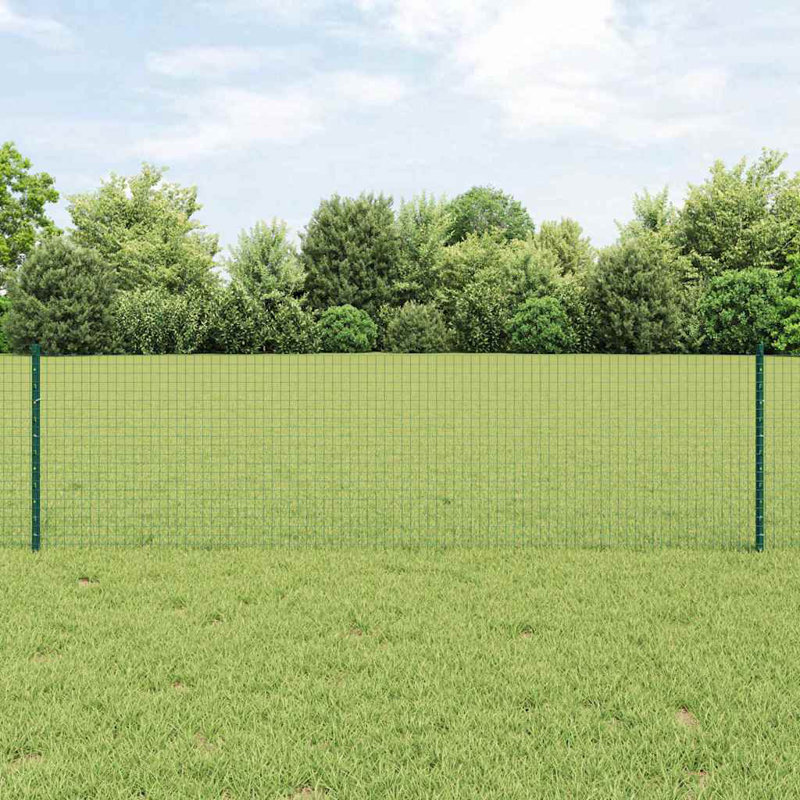 Vidaxl Fence With Posts Steel, Green, 60cm H x 1000cm W x 2.7cm D