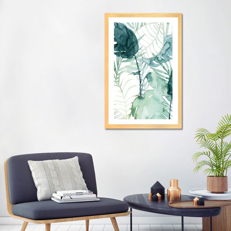 « Palm pieces II » par Grace Popp-impression d’art graphique, H 32 po x l 24 po x P 1 po, Toile avec cadre en bois beige