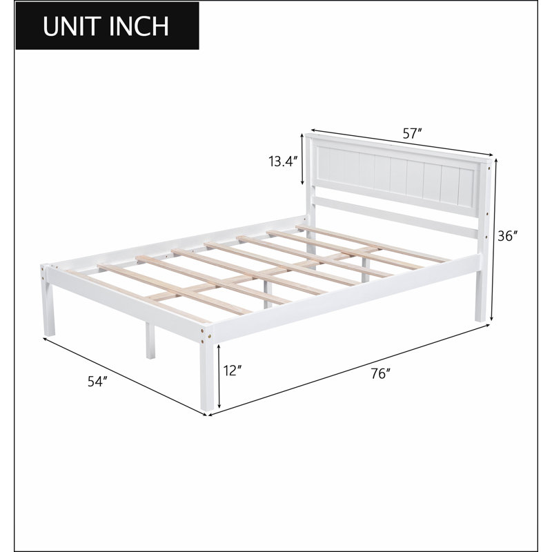Base de lit plateforme avec tête de lit, Blanc, Double