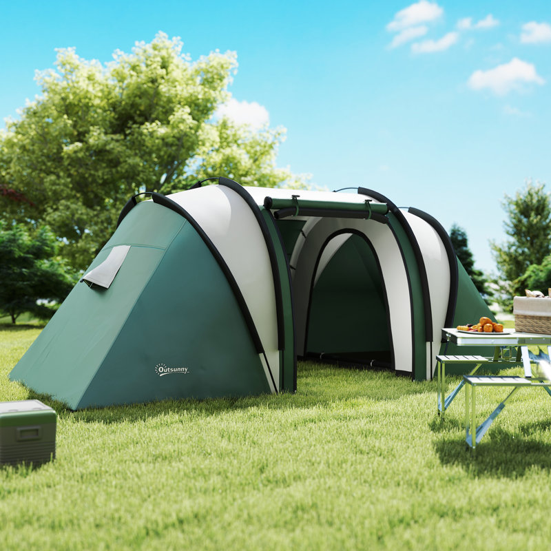 Tente de camping avec 2 chambres à coucher et surface de vie, imperméable 3000 mm, Green