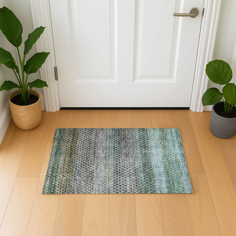 Tapis abstrait lavable à la machine de qualité supérieure Mayfield AMF2158, Rectangle 1 pi 8 po x 2 pi 6 po, Vert