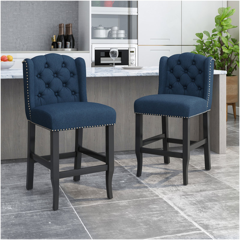 Ensemble de 2 tabourets de comptoir à oreilles capitonnés en tissu Vienna Vienna, bleu marine , Marine