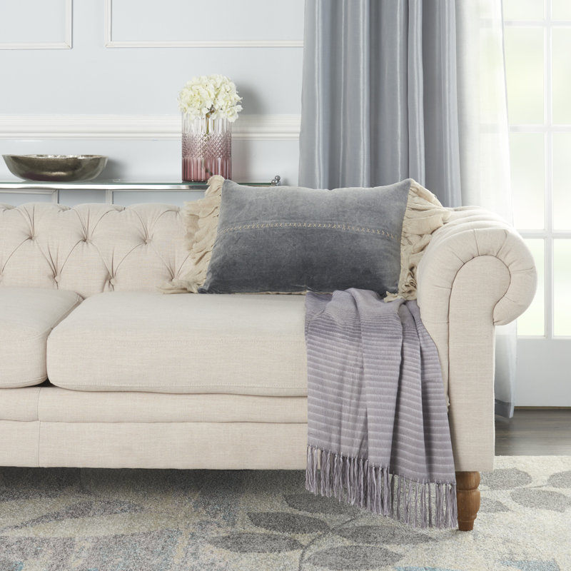 Ruffled Cotton Blend Throw Pillow, Dark Gray