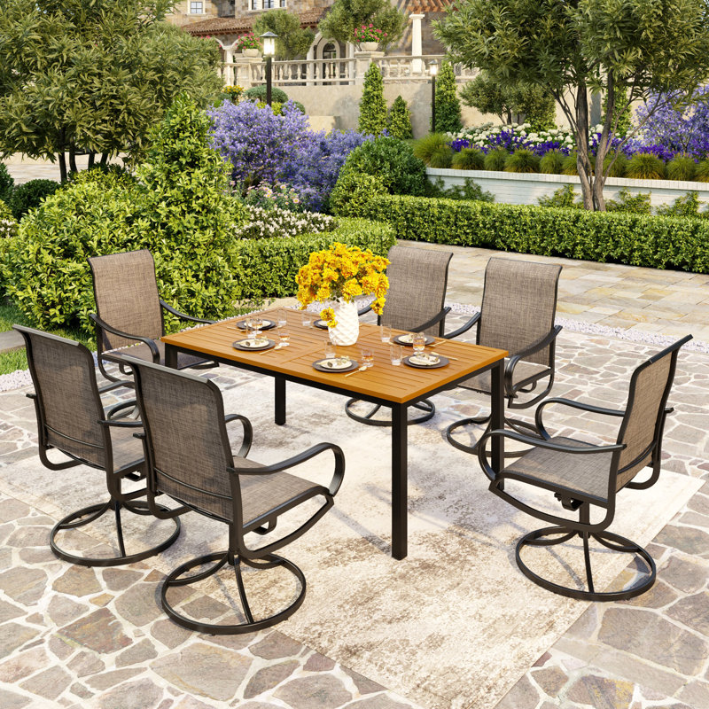 Argyri 6 - Person Patio Dining Set with Rectangular Table, 60" L x 36" W x 29" H, Gray