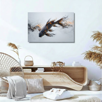 Ensemble de 1 tableau sur toile représentant des poissons koi