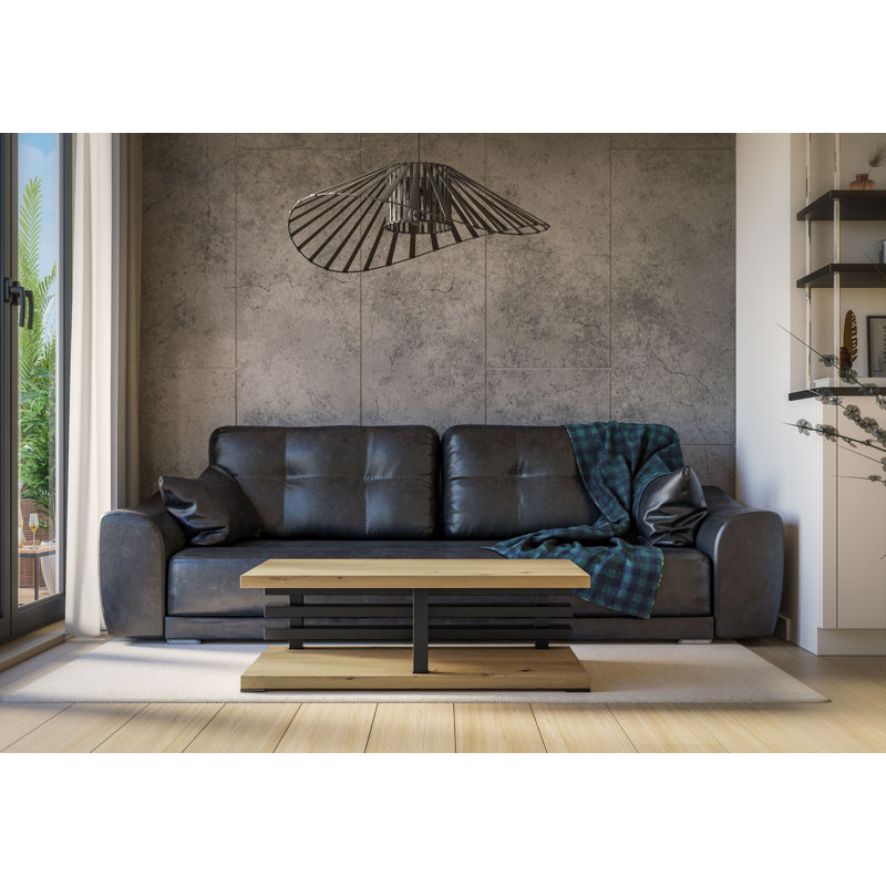 Kaimana Floor Shelf Coffee Table with Storage, Wood/Black