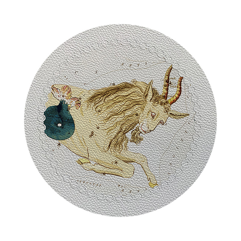 Zodiac Capricon Vegan Leather Round Pebble Placemat, White