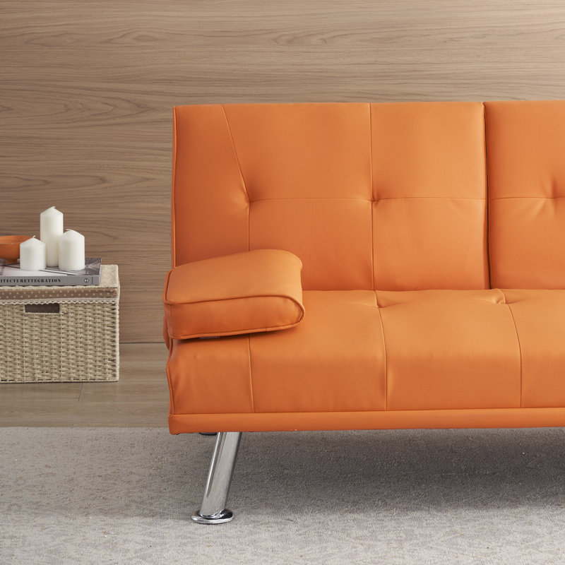 Gabouray 67'' Faux Leather Sofa, Orange Faux Leather
