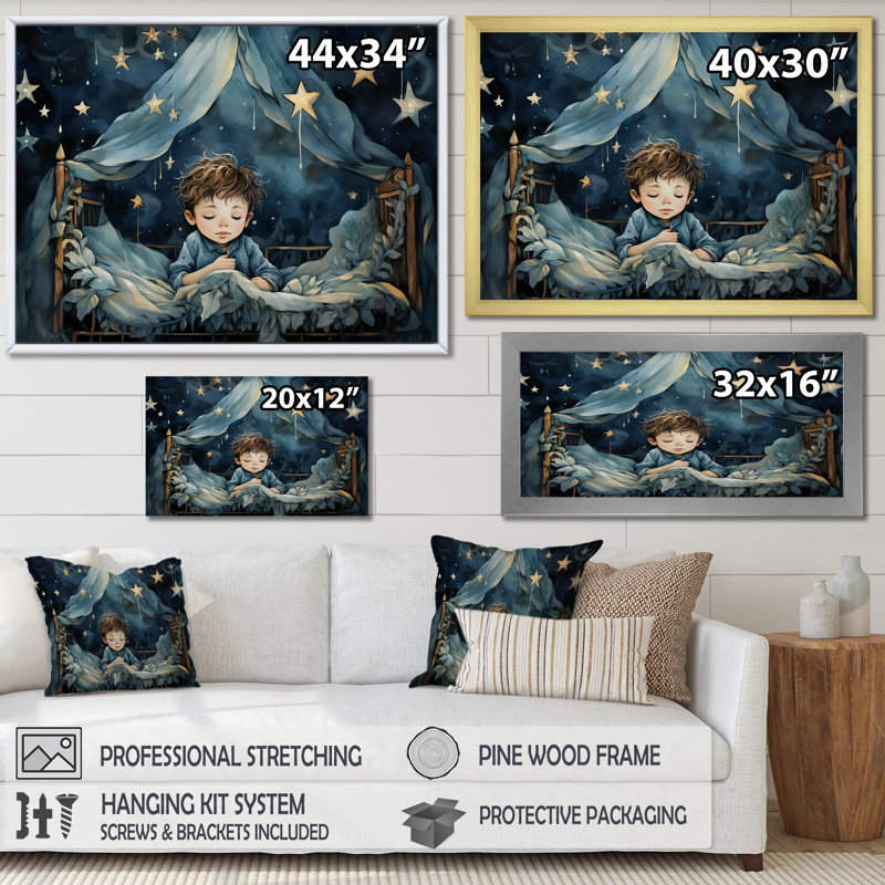 Childs Moonlight Nursery 2 - Art mural de chambre de bébé, H 16 po x l 32 po x P 1 po, Cadre doré à coins fermés