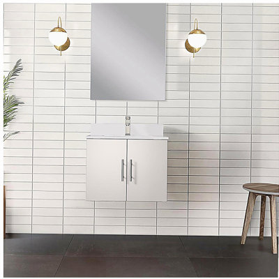 Bath sink with faucet set and LED mirror
