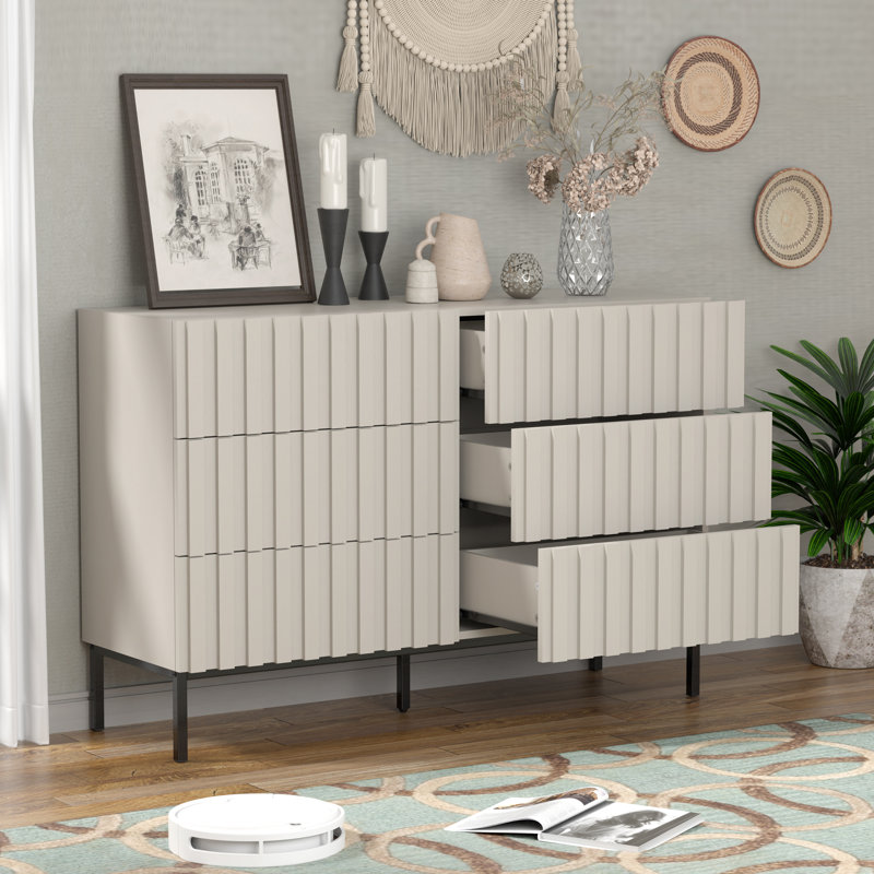 Sevyn 6 Drawer 47.2" W Double Dresser, Milky White
