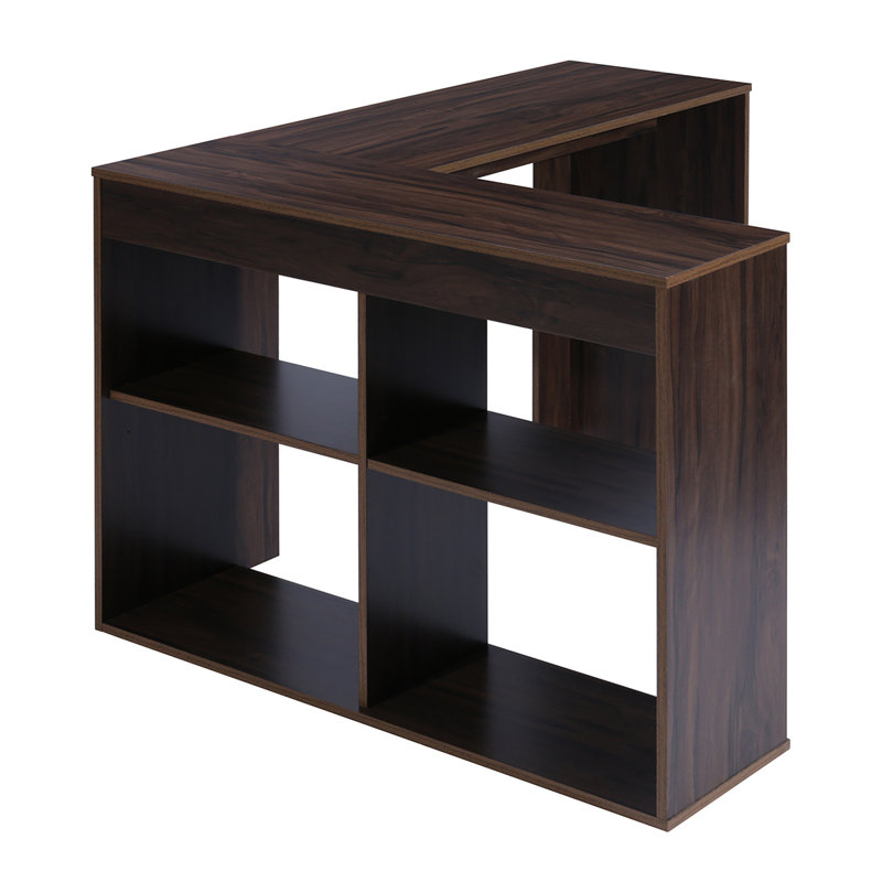 Hanlontown L-Shaped Metal Base Writing Desk, Brown