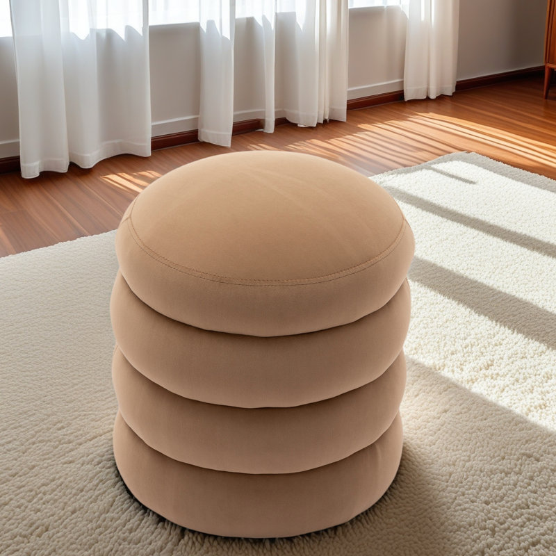 Soft Round Ottoman Footrest Stool, Coffee Velvet