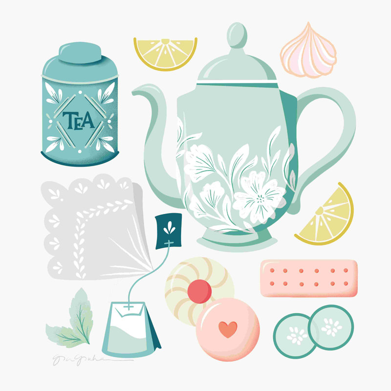«Tea Time IV» par Gia Graham, reproduction sur toile tendue, H 12 po x l 12 po