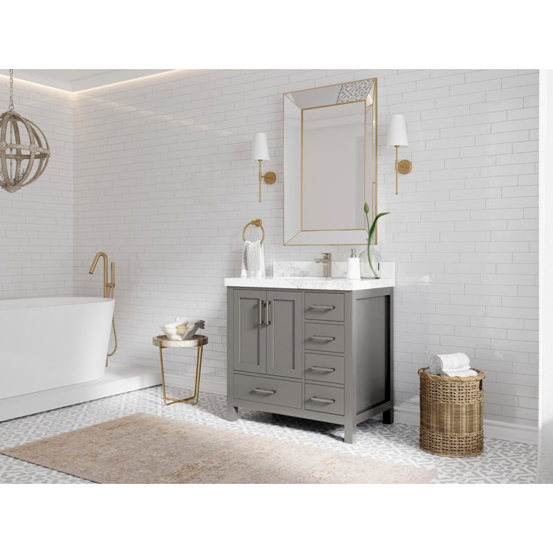 Malibu 36'' Single Bathroom Vanity with Quartz Top, White