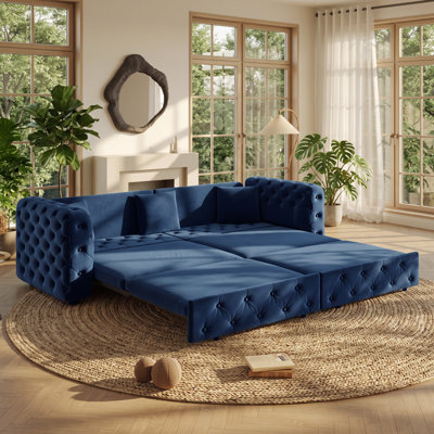 89" W x 34.7" D x 26.8" H Velvet 4-Seater Convertible Sleeper Sofa