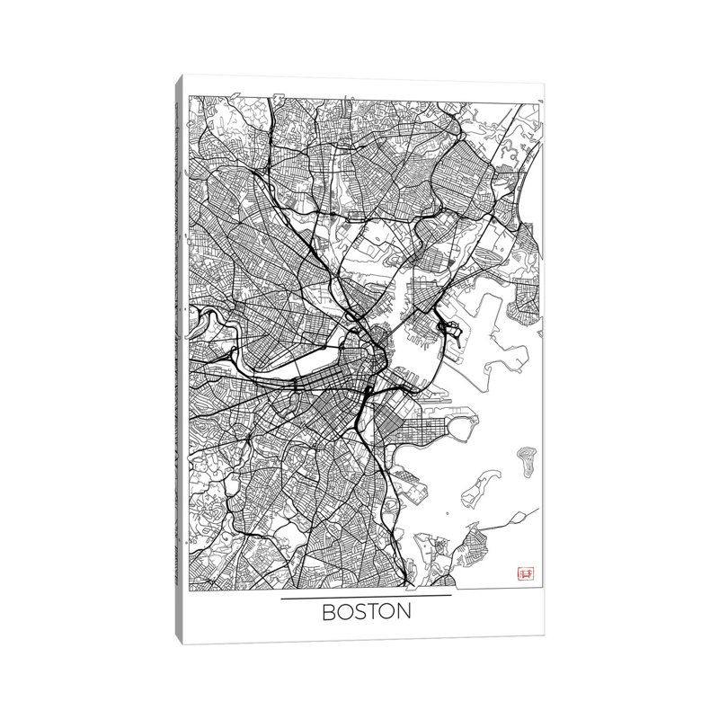 Boston Minimal Urban Blueprint Map by Hubert Roguski - Wrapped Canvas Print, 152.5 cm H x 101.5 cm W