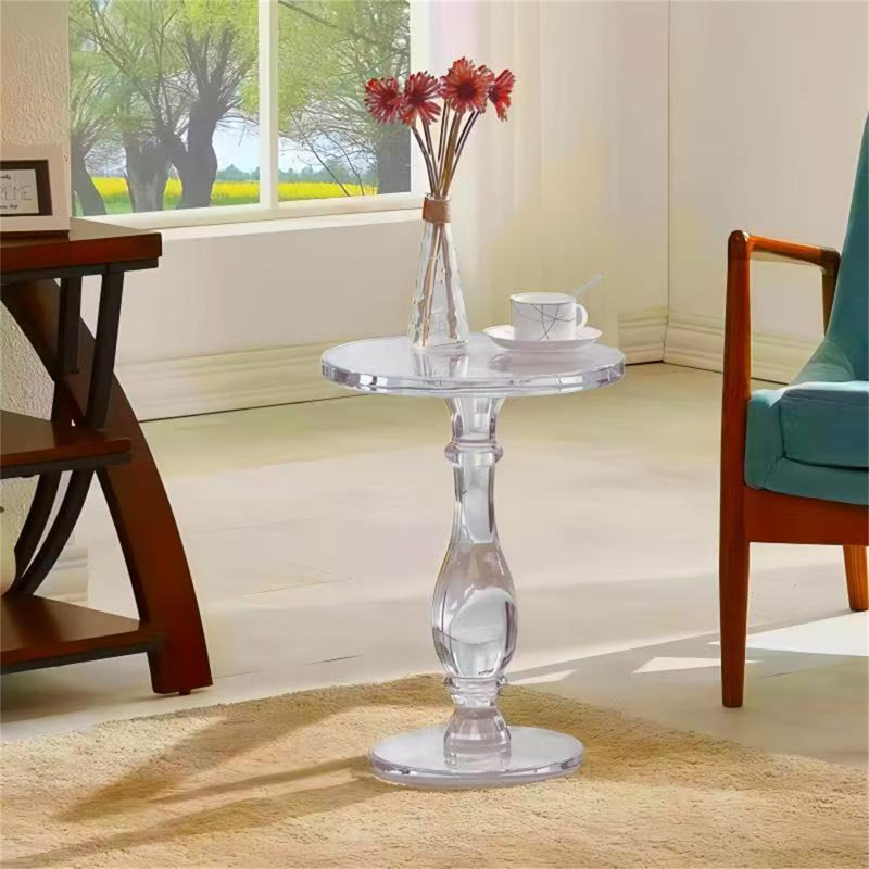 Clear Acrylic Roman Column Side Table, Modern Minimalist Crystal Small Round Coffee Table for Living Room Sofa or Balcony
